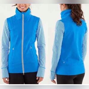 Lululemon Daily Yoga Jacket Classic Stripe Polar Cream Beaming Blue sz 6